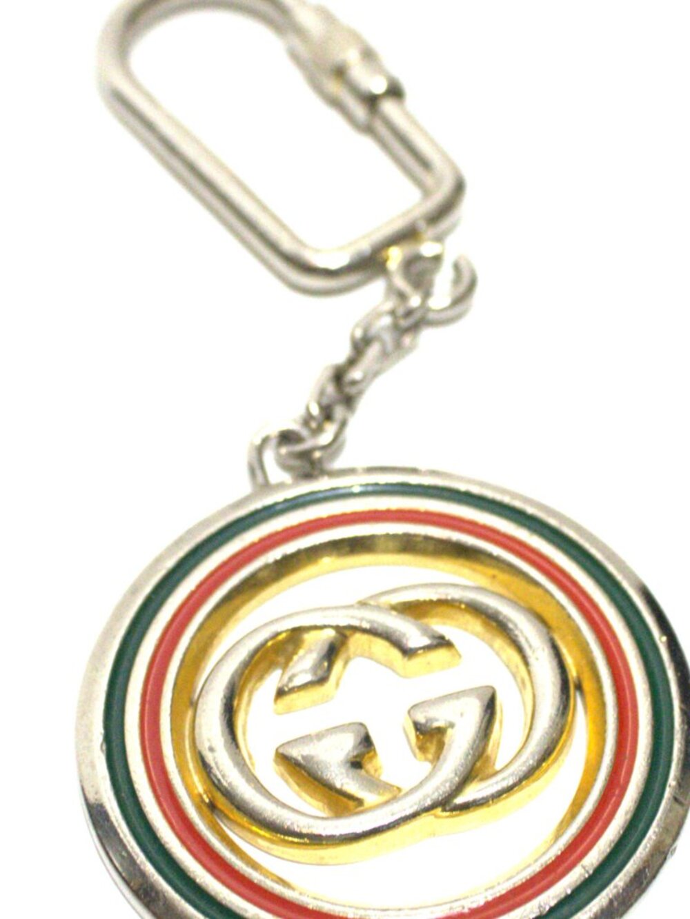 Gucci, Vintage Keyring, GG Web Enamel Gold Tone.